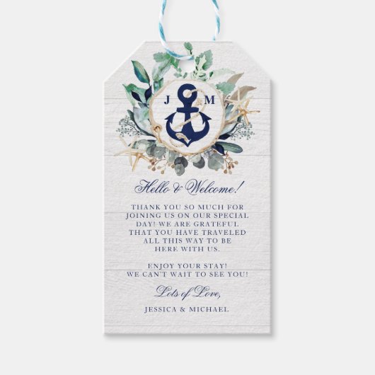 Nautische Waterverf met Anchor Wedding Welkom Cadeaulabel (Voorkant)