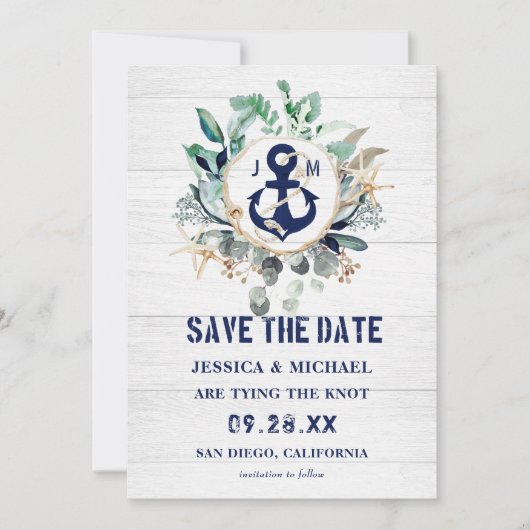 Nautische Waterverf met creatieve Anchor marine Save The Date (Voorkant)