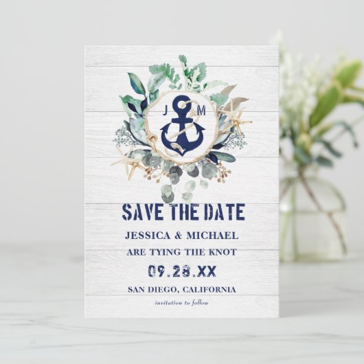 Nautische Waterverf met creatieve Anchor marine Save The Date (Staand voorkant)