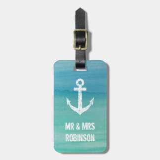 Nautische waterverf mr en mrs reis bagage label