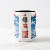 Nautische Waterverf Ocean Sailboat gepersonaliseer Tweekleurige Koffiemok (Center)