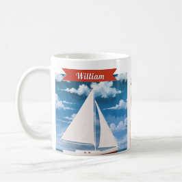 Nautische Waterverf Ocean Sailboat gepersonaliseer Tweekleurige Koffiemok