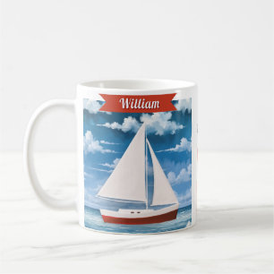 Nautische Waterverf Ocean Sailboat gepersonaliseer Tweekleurige Koffiemok