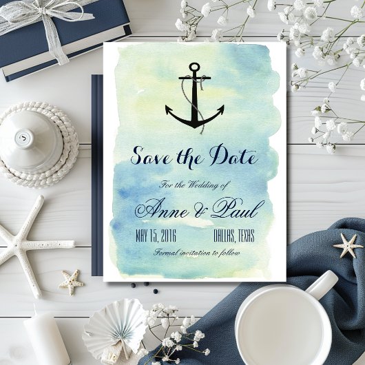 Nautische waterverf Opslaan datum Aankondigingskaart