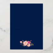 Nautische Waterverf roze Floral Blue Gold Folie Uitnodiging (Achterkant)