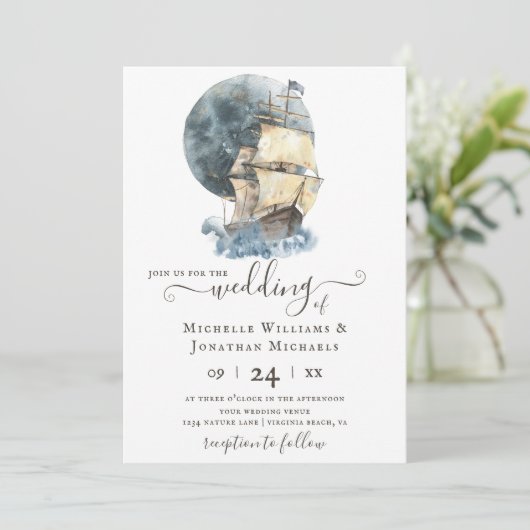 nautische Waterverf schip zeilen strand bruiloft Kaart (Staand voorkant)