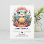 Nautische Waterverf Turtle Meisje Verjaardag Kaart (Staand voorkant)