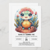 Nautische Waterverf Turtle Meisje Verjaardag Kaart (Voorkant / Achterkant)