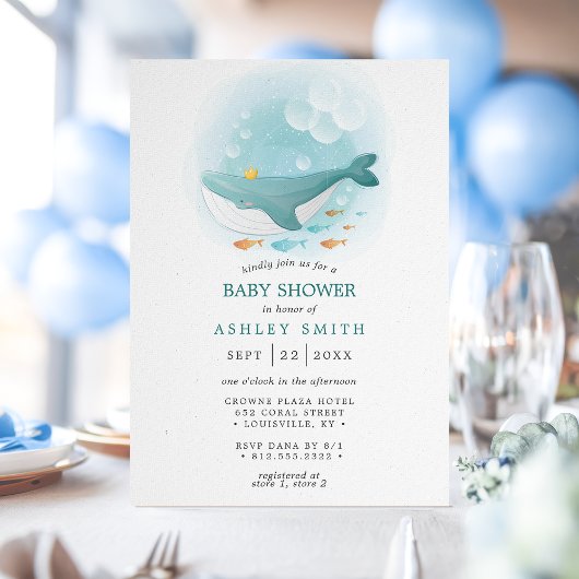 Nautische Waterverf Whale Prince Baby shower Kaart
