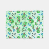 Nautische Waterverf Zee Schildpad Ankers & Bubbels Fleece Deken (Voorkant (Horizontaal))