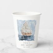 Nautische Waterverf Zeilboot Baby shower Custom Papieren Bekers (Achterkant)