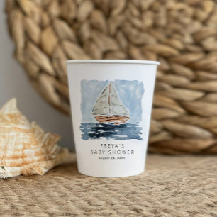Nautische Waterverf Zeilboot Baby shower Custom Papieren Bekers