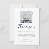 Nautische Waterverf zeilboot Baby shower Dank u Bedankkaart (Voorkant)
