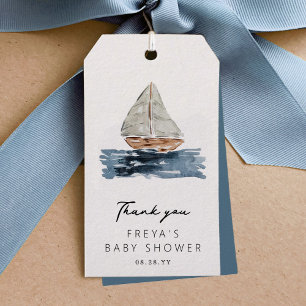 Nautische Waterverf zeilboot Baby shower Dank u Cadeaulabel