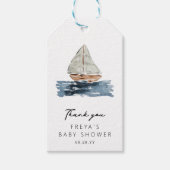 Nautische Waterverf zeilboot Baby shower Dank u Cadeaulabel (Voorkant)