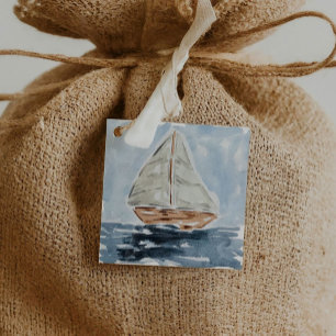 Nautische Waterverf zeilboot gepersonaliseerd Bedankjes Labels
