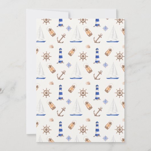 nautische Waterverf zeilboot jongen Baby shower Kaart (Achterkant)