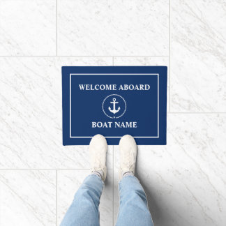 Nautische welkom anker touw boot naam blauw deurmat
