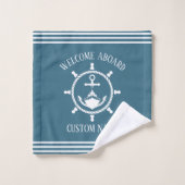 Nautische Welkom kapitein Boot Anker Marine Blue Bad Handdoek (Wasdoekje)