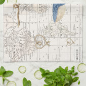 Nautische wereldkaart- en walviskeuken theedoek (Gevouwen)