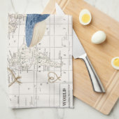 Nautische wereldkaart- en walviskeuken theedoek (Quarter Fold)