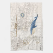 Nautische wereldkaart- en walviskeuken theedoek (Verticaal)