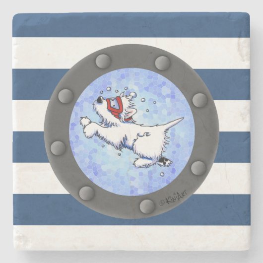 Nautische Westie Duiker Stenen Onderzetter (Voorkant)