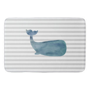 Nautische Whale Painting Stripe Badmat