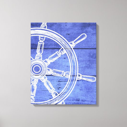 Nautische wiel houten stijl canvas print (Voorkant)
