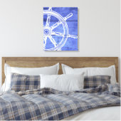 Nautische wiel houten stijl canvas print (Insitu (Slaapkamer))