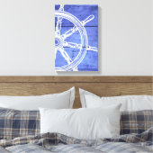 Nautische wiel houten stijl canvas print (Insitu (Slaapkamer))