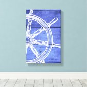 Nautische wiel houten stijl canvas print (Insitu (Houten vloer))