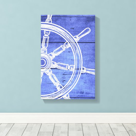 Nautische wiel houten stijl canvas print (Insitu (Houten vloer))