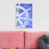 Nautische wiel houten stijl canvas print (Insitu (Woonkamer))