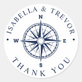 Nautische wind kompas wit | Navy dank u Ronde Sticker (Voorkant)