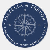 Nautische Wind Roos Kompas retouradres Ronde Sticker (Voorkant)