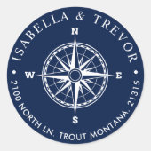 Nautische Wind Roos Kompas retouradres Ronde Sticker (Voorkant)