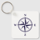 Nautische wind roos kompas ster marineblauw custom sleutelhanger (Voorkant)