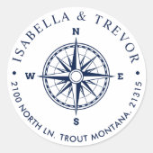 Nautische Wind Roos Kompas Wit Retouradres Ronde Sticker (Voorkant)