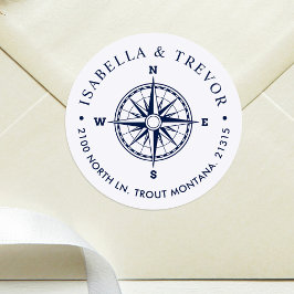 Nautische Wind Roos Kompas Wit Retouradres Ronde Sticker