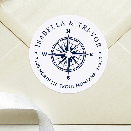 Nautische Wind Roos Kompas Wit Retouradres Ronde Sticker