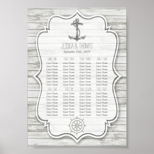 Nautische witgeschilderde houten strand bruiloft c poster (Voorkant)