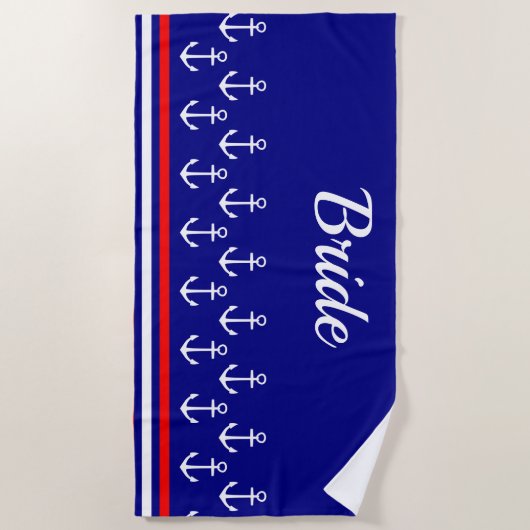 Nautische Witte Anker Bruid Strandlaken (Voorkant)