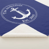 Nautische witte anker familienaam sherpa deken (3/4)