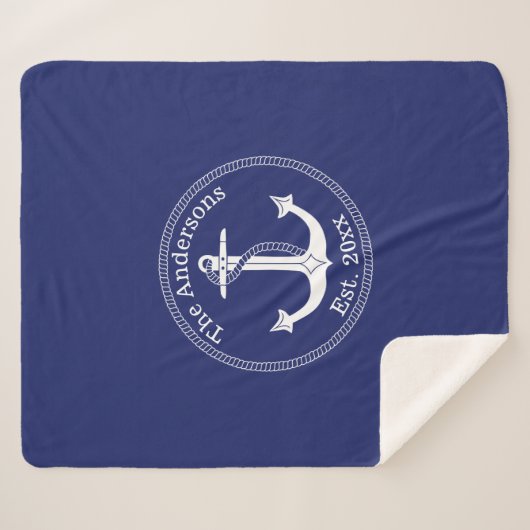 Nautische witte anker familienaam sherpa deken (Voorkant (horizontaal))