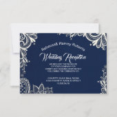 nautische witte kant marine blauwe bruiloft recept kaart (Voorkant)