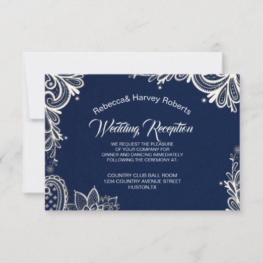 nautische witte kant marine blauwe bruiloft recept kaart (Voorkant)