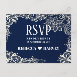 nautische witte kant marine blauwe bruiloft RSVP Uitnodiging Briefkaart