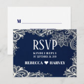 nautische witte kant marine blauwe bruiloft RSVP Uitnodiging Briefkaart (Voorkant / Achterkant)