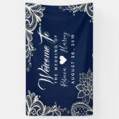 nautische witte kant marine blauwe bruiloft spandoek (Verticaal)